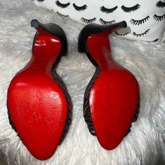 Christian Louboutin Brown Strappy Knot D'Orsay Stiletto Heels 37.5 - Picture 5 of 7